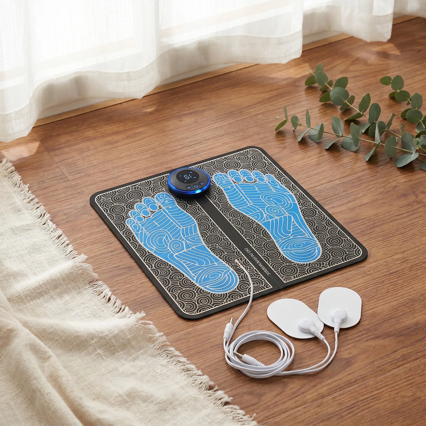 Foot Massager Pad for Tired Aching Feet — EMS Electric Foot & Leg Circulation Massage Mat, TENS Pulse Foot Stimulator, Foldable & Rechargeable