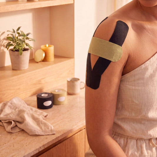 Kinesiology Tape for Women & Men — Elastic Athletic Recovery Tape for Muscle & Joint Support, Waterproof Sports Tape for Knees, Back, Shoulders & Ankles, Black & Khaki