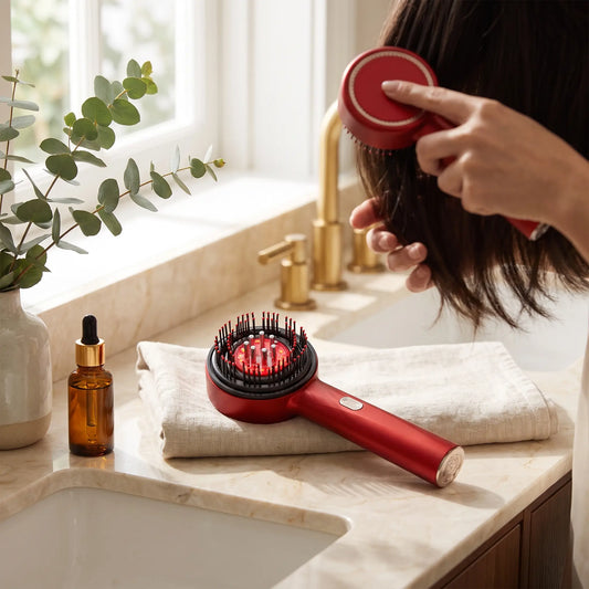 Scalp Massager Comb for Women & Men — Electric Scalp Care Comb with Red Light & Serum Applicator, Rechargeable Hair & Scalp Massage Tool with 3 Modes for a Relaxing Routine