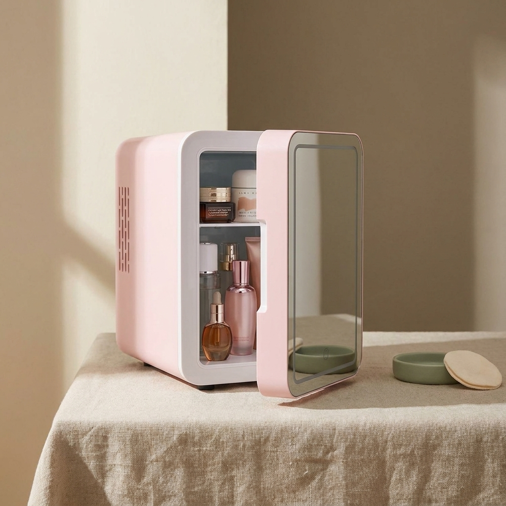 Mini Skincare Fridge with LED Mirror - showcase