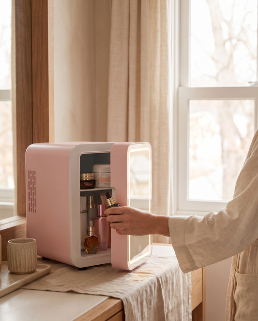 Mini Skincare Fridge with LED Mirror - lifestyle